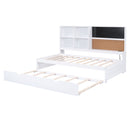 Twin Size Daybed With Storage Shelvesboard, Cork Board, USB Ports And Trundle - White