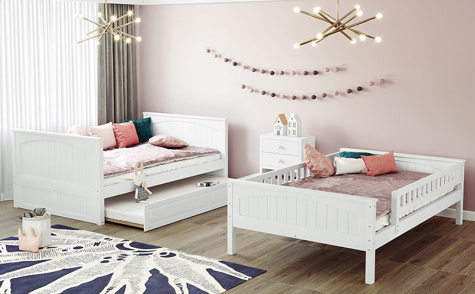 Full Over Full Bunk Bed with Twin Size Trundle, Pine Wood Bunk Bed with Guardrails, White (Old SKU:LP000044AAK) - Atlantic Fine Furniture Melbourne FL
