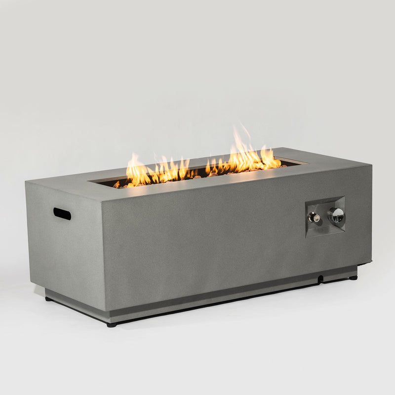 42" Propane Gas Fire Pit Table, 50000 Btu Rectangular Steel Fire Pit With Glass Wind Guard For Outside Patio Deck Garden Courtyard - Gray