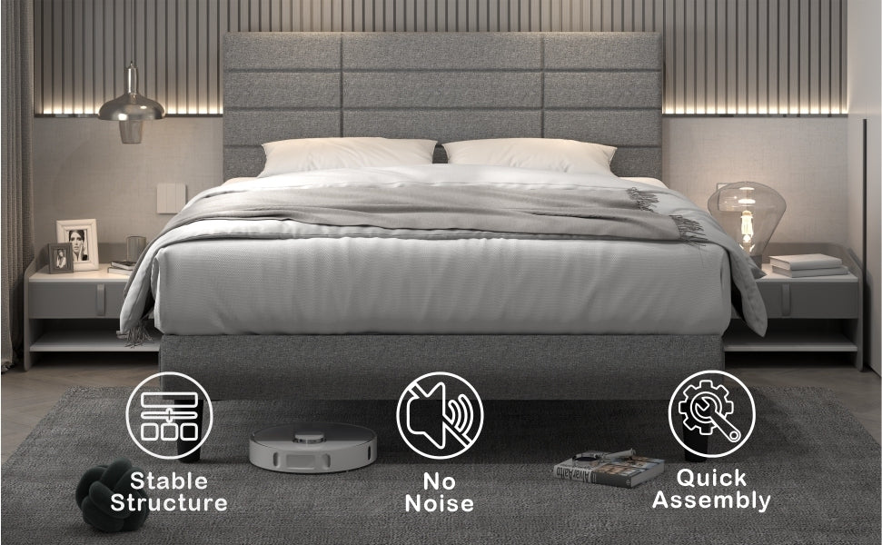 Molblly Full Size Bed Frame with Upholstered Headboard, Strong Frame, and Wooden Slats Support, Non-Slip and Noise-Free, No Box Spring Needed, Easy Assembly, Light Grey - Atlantic Fine Furniture Melbourne FL