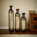 Modern Droplet Shaped Floor Vase Set, Glazed Metal Decorative Vases 3 Piece Home Accent For Living Room - Gold / White