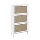 Modern Rattan 3 Door Shoe Rack Cabinet For Entryway