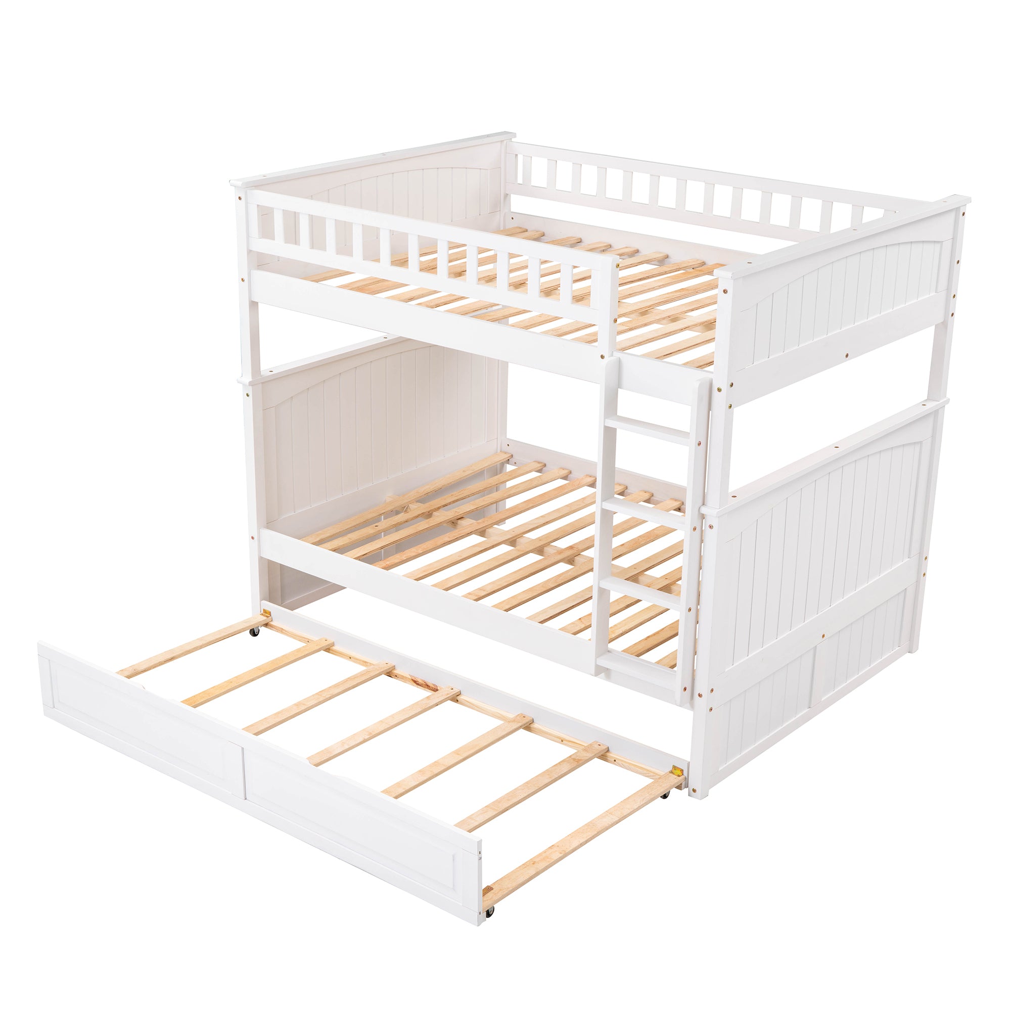 Full Over Full Bunk Bed with Twin Size Trundle, Pine Wood Bunk Bed with Guardrails, White (Old SKU:LP000044AAK) - Atlantic Fine Furniture Melbourne FL