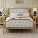 Traditional Style Solid Bed Frame With Upholstered Tufted Headboard, No Box Spring Needed