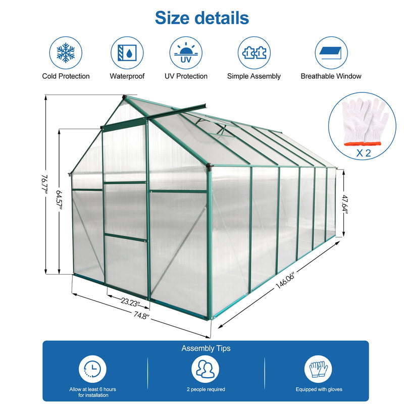 Polycarbonate Greenhouse Raised Base And Anchor Aluminum Heavy Duty Walk-In Greenhouses For Outdoor Backyard In All Season