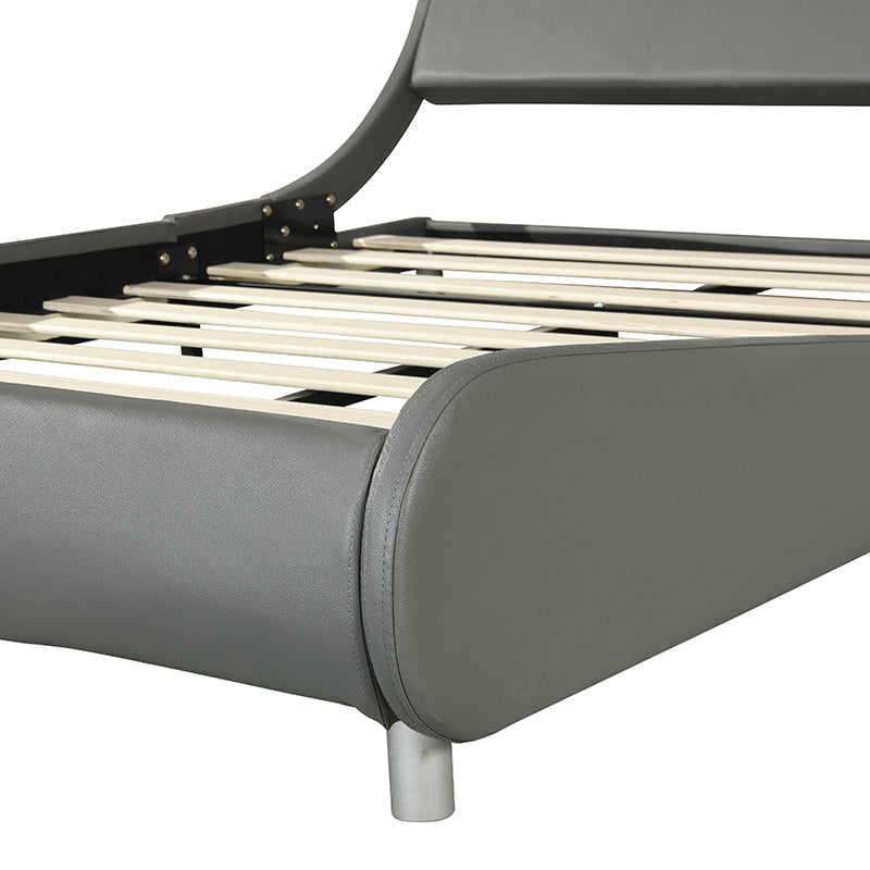 Faux Leather Upholstered Platform Bed Frame, Curve Design, Wood Slat Support, No Box Spring Needed, Easy Assemble, Queen Size, Gray - Atlantic Fine Furniture Melbourne FL