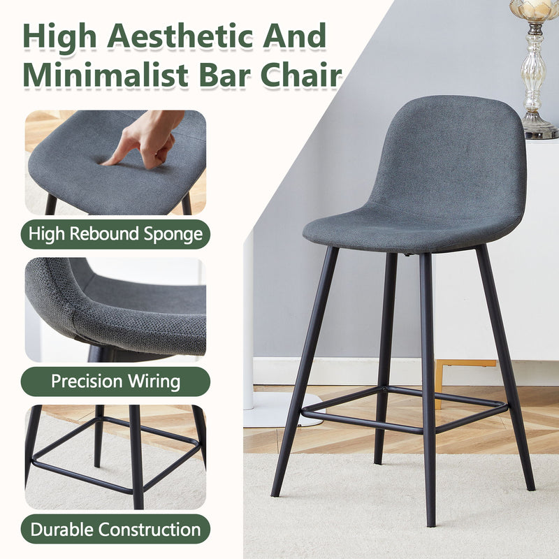 Modern Black Pu Bar Chair Rounded Backrest (Set of 2)