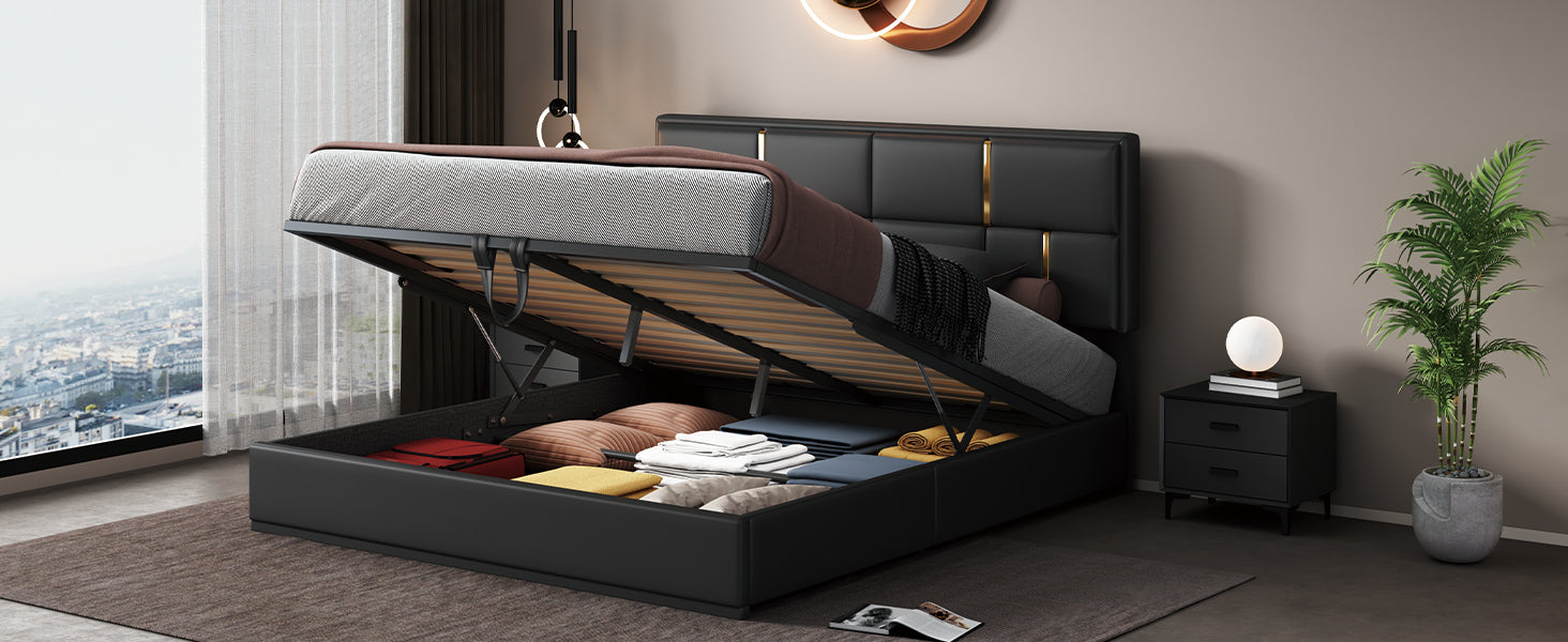 Queen Size Upholstered Platform Bed with Hydraulic Storage System,No Box Spring Needed,Black - Atlantic Fine Furniture Melbourne FL