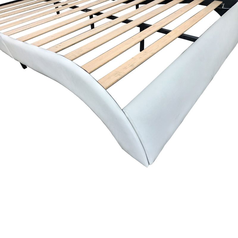 Upholstered Platform Bed Frame With LED Lighting, Bluetooth Connection To Play Music Control, Backrest Vibration Massage, Curve Design, Wood Slat Support