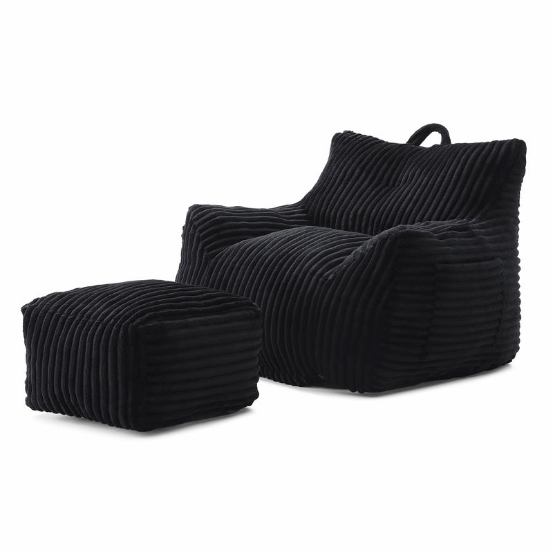 Giant Plush Bean Bag Chair With Armrests And Footstool