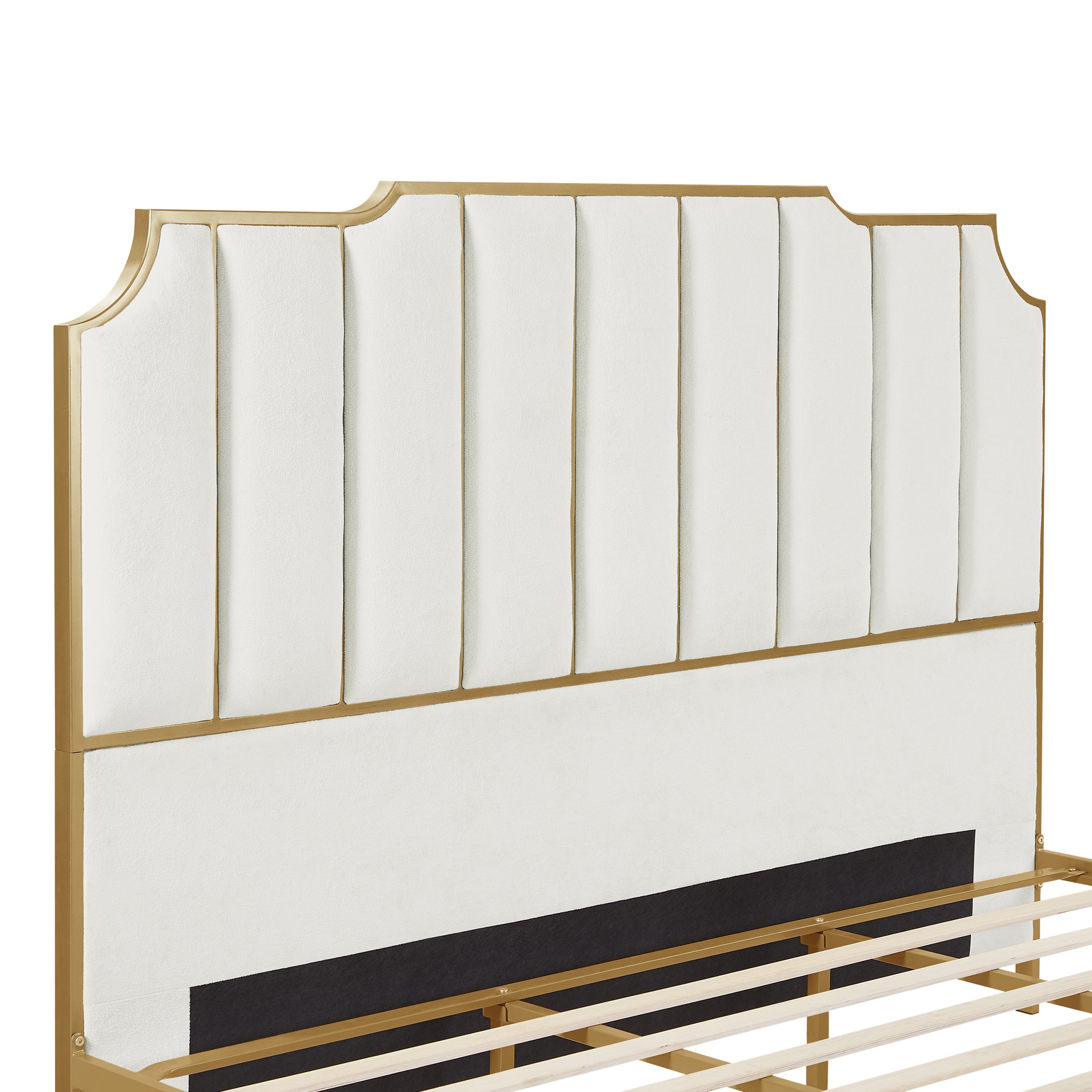 King Size Bed Frame,Upholstered Platform Bed & High headboard with Wood Slat Support,No Box Spring Needed,Easy Assembly, Velvet White - Atlantic Fine Furniture Melbourne FL
