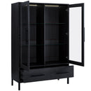 Modern Style Tall Display Cabinet With LED Lighting, Tempered Glass Door, 2 Drawers