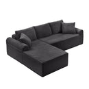 Modular Corduroy Sectional With Arched Armrests, Includes 3 Back Cushions & 2 Throw Pillows
