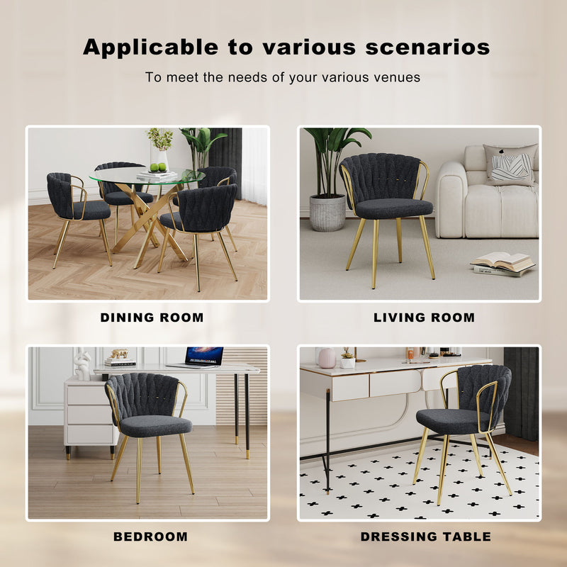 Modern Simple Linen Dining Chair With Plated Metal Legs (Set of 2)