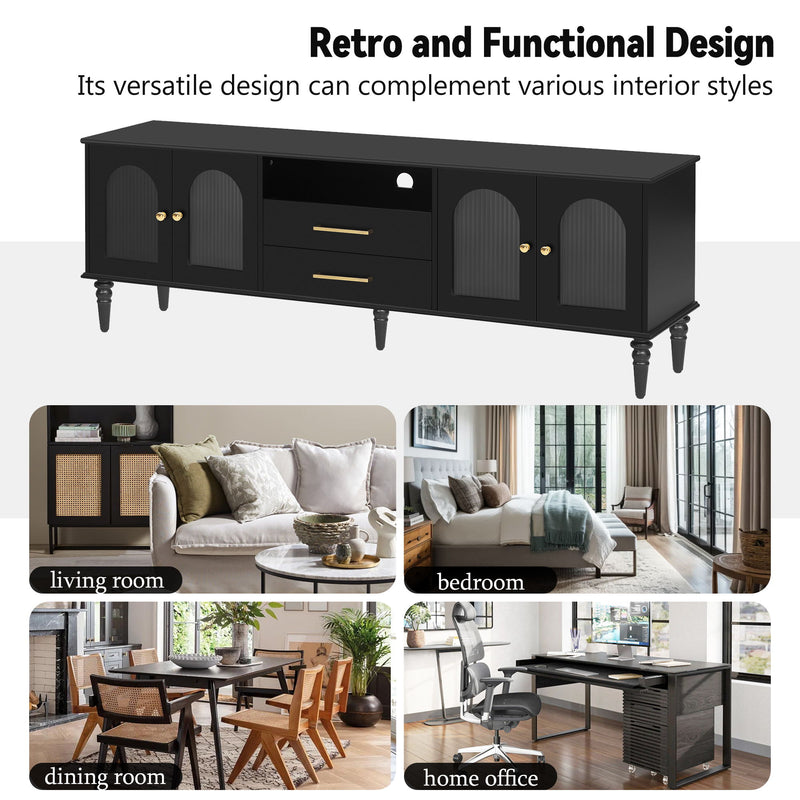 Retro TV Stand With Fluted Glass Doors