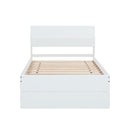 Modern Twin Bed Frame With Twin Trundle For White High Gloss Headboard and Footboard With Washed White Color