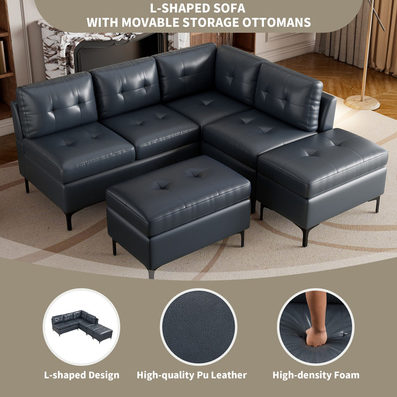 L-Shaped Corner Sofa Sectional Sofa Couch With Movable Storage Ottomans For Living Room