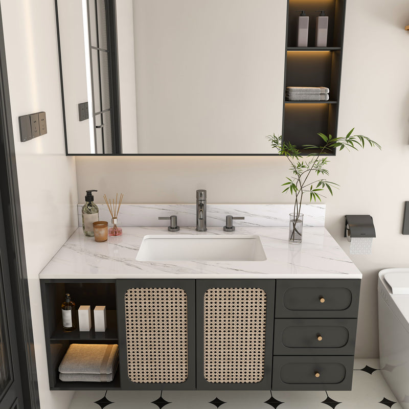 Bianco Carrara Venato Elegant Marble Vanity Top, Bathroom Vanity With Undermount Sink, Sintered Stone