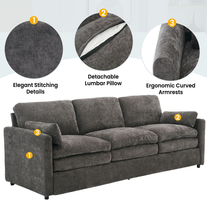 Cozy Upholstered 3 Seater Sofa Plush Cushion For Living Room