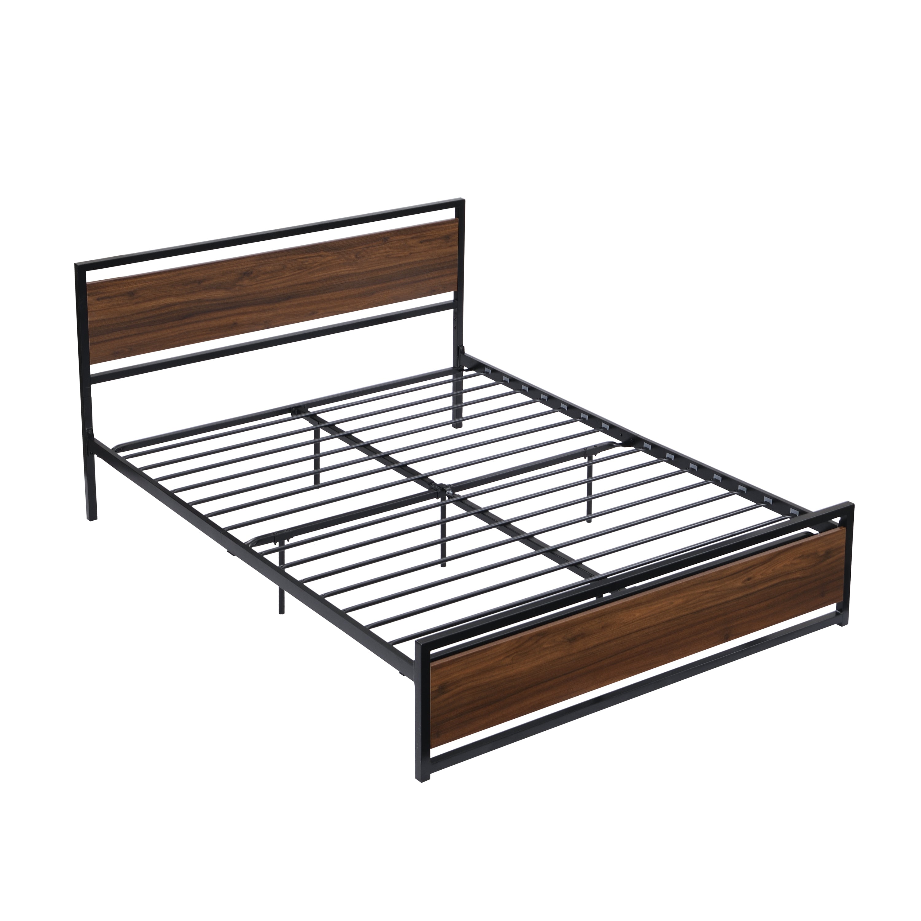 Industrial Platform Queen Bed Frame/Mattress Foundation with Rustic Headboard and Footboard, Strong Steel Slat Support, No Box Spring Needed, Noise Free, Easy Assembly