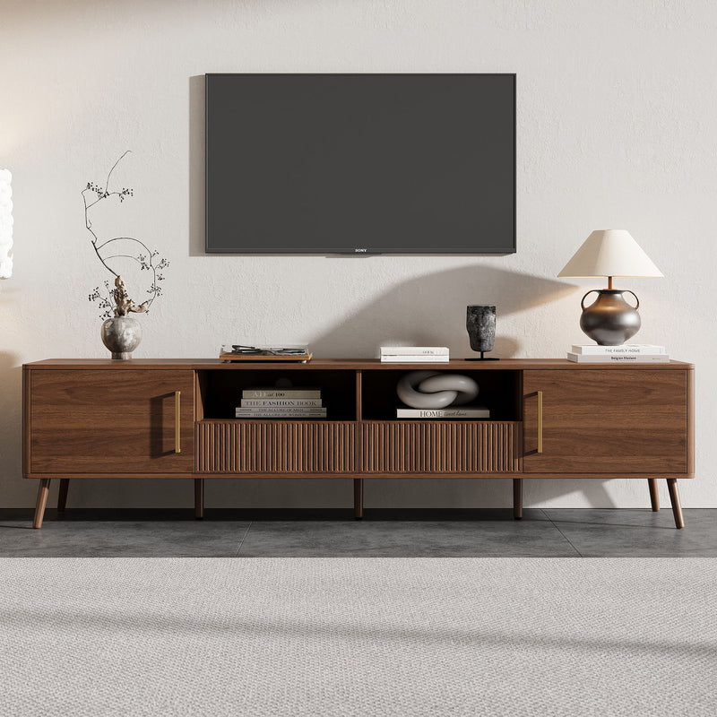 TV Stand For TVs Up To 85" With Soft-Close Doors, Open Shelf, Cable Management - Walnut