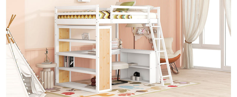 Loft Bed With Ladder, Shelves, And Desk