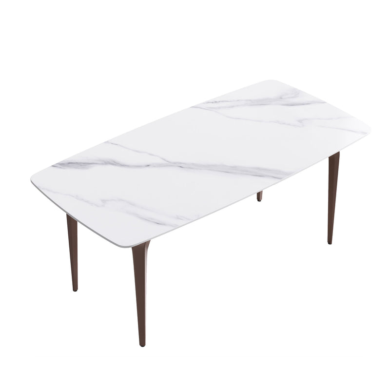 70.87" Modern Artificial Stone Curved Metal Leg Dining Table, Can Accommodate 6-8 People