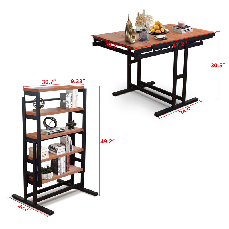 Multifunction Convertible Dining Table, Free Switch Space Saving Table Shelf For Home And Studio - Mahogany