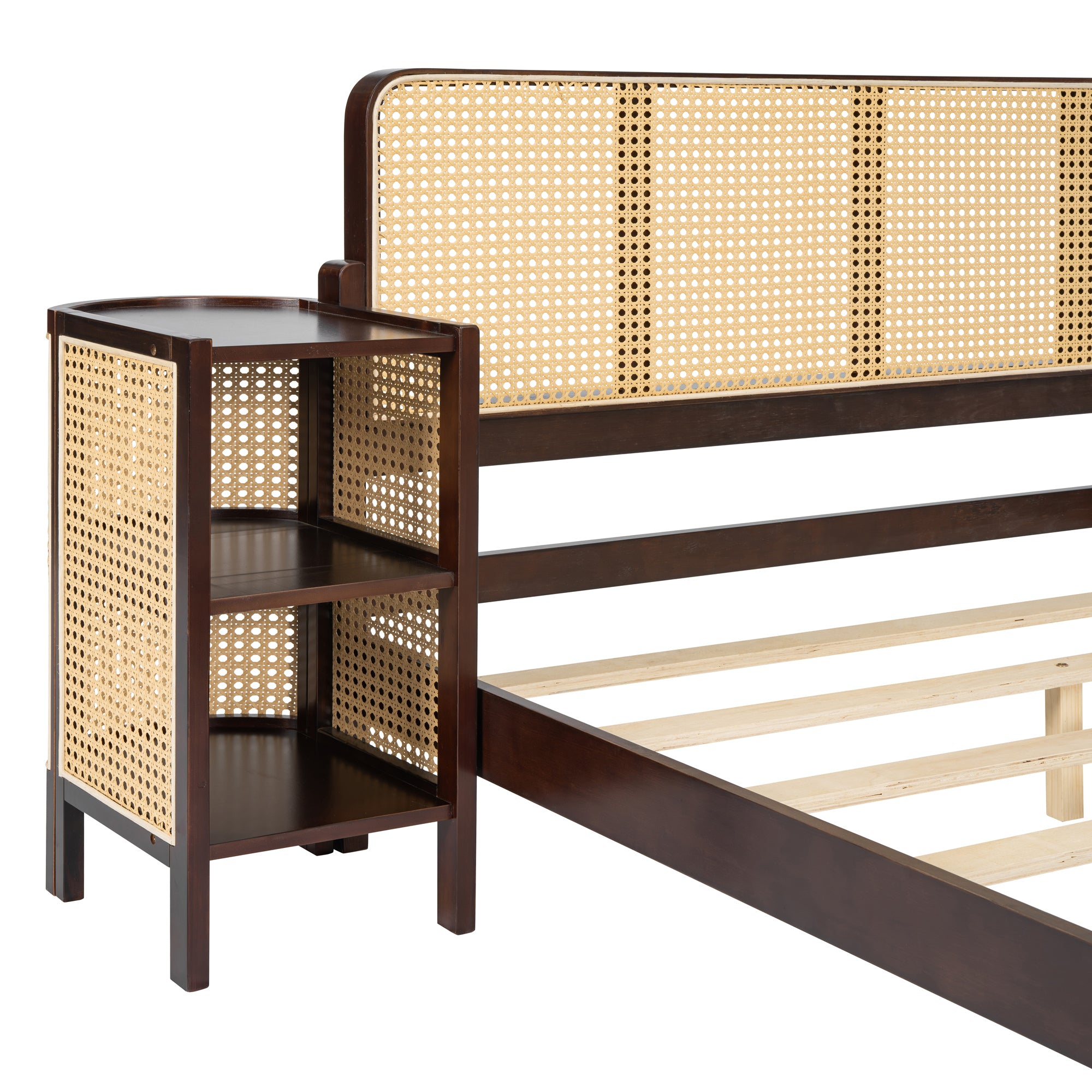 3 Pieces Rattan Platform Full Size Bed With 2 Nightstands,Walnut - Atlantic Fine Furniture Melbourne FL
