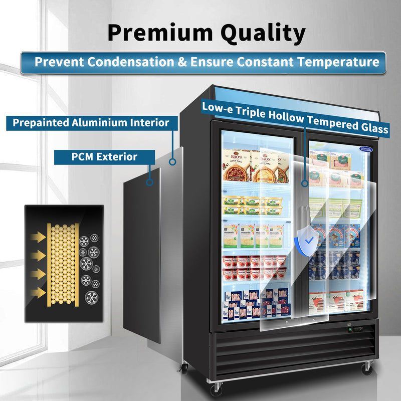 Glass Door Merchandiser Freezer Swing Door Commercial Reach-In Display Freezers With LED Top Panel Upright Freeze Storage