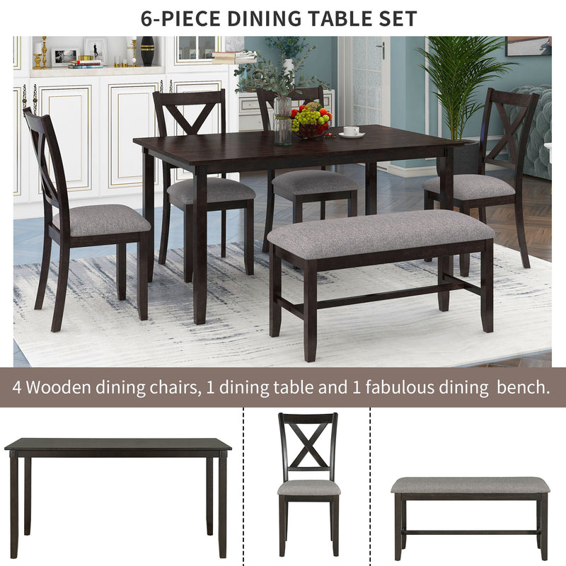 Kitchen Dining Table Set Wooden Rectangular Dining Table, 4 Chairs And Bench Family Furniture