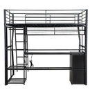 Full Size Gaming Loft Bed With Built In Work Station, Open Wardrobe, LED And Multiple Storage - Black