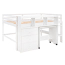 Full Size Low Loft Bed with Rolling Portable Desk, Drawers and Shelves, White(Old SKU: GX000711AAK)