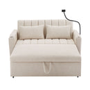 Convertible Sofa Bed Loveseat Sofa With Three USB Ports, Two Side Pockets, Two Cup Holders And 360° swivel Phone Holder For Living Room