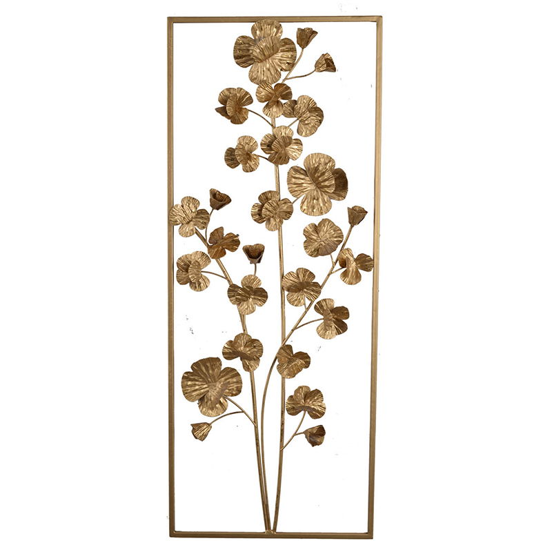 Metal Tree Wall Decor, Vertical Rectangular Flower Wall Accent - Gold