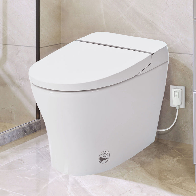 Smart Toilet Bidet Combo With Self-Cleaning Nozzle, Upmarket Compact Dual Flush Toilet 1 / 1.28 Gpf, Tank Less Toilet With Foot Sensor Flush - White Night Light