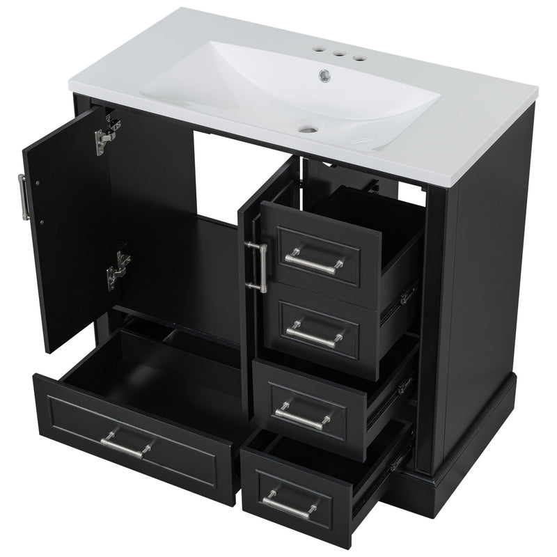 Traditional Bathroom Vanity With Resin Sink Combo Set, Bathroom Cabinet With Two Doors And Four Drawers