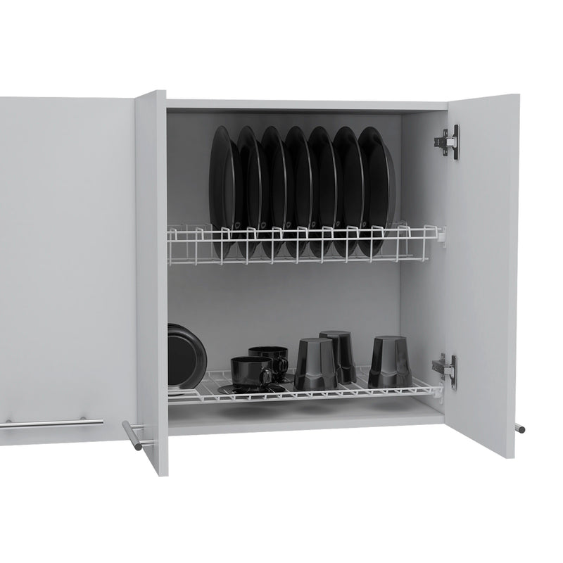 Wall Cabinet Four Doors, With Two Internal Shelves And Internal Plate And Glass Organizer - White