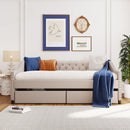 Upholstered Daybed With Two Drawers, Wood Slat Support