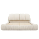 King Size Luxury Upholstered Bed with Thick Headboard, Velvet King Bed with Oversized Padded Backrest, Beige(Expect Arrive date 2024/3/12)