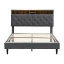 Modern Upholstered Platform Bed Frame With Button Tufted Headboard And USB Ports