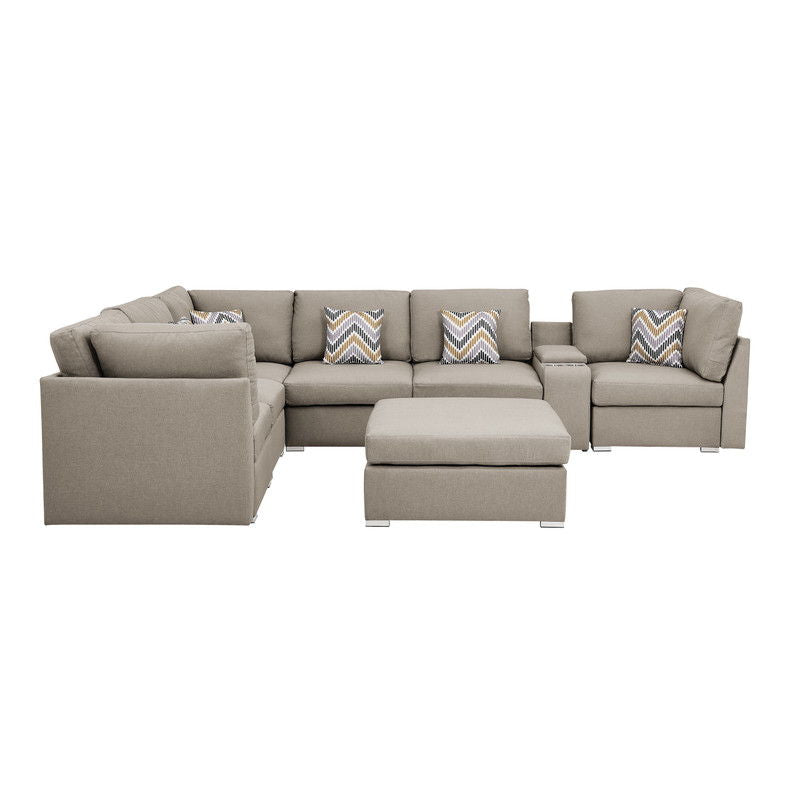 Amira - Fabric Reversible Modular Sectional Sofa With USB Console And Ottoman