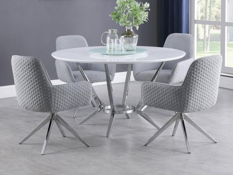 Abby - Round Dining Table With Lazy Susan - White And Chrome