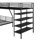 L-Shaped Twin Over Full Bunk Bed And Twin Loft Bed With 4 Built In Shelves - Black