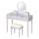 Luxury Vanity Desk With Round Mirror Height Adjustable Dressing Table Set Engineered Wood - Silver