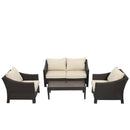 Antibes - 4 Pieces Wicker Chat Set - Brown / Beige