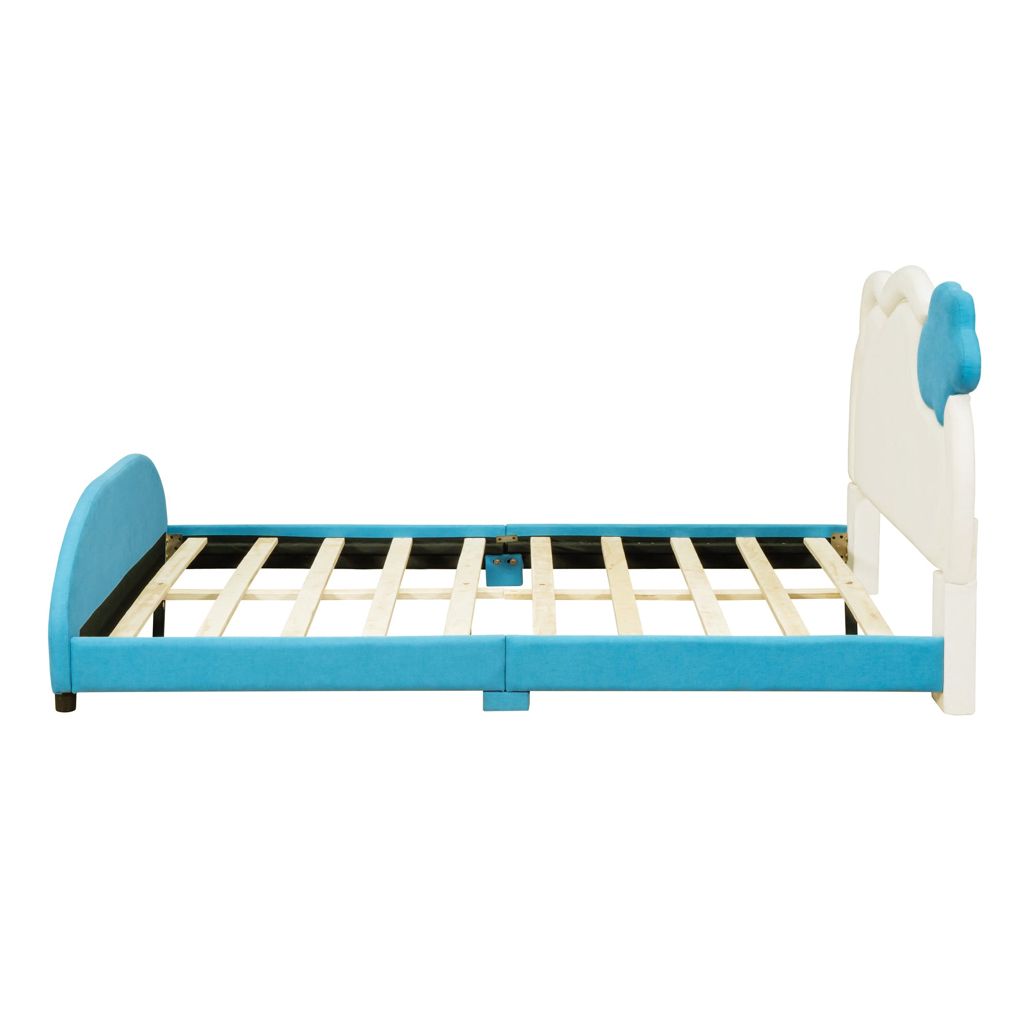 Full Size Upholstered Platform Bed with Cloud-Shaped Headboard and Embedded Light Stripe, Velvet, Blue - Atlantic Fine Furniture Melbourne FL