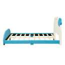 Full Size Upholstered Platform Bed with Cloud-Shaped Headboard and Embedded Light Stripe, Velvet, Blue