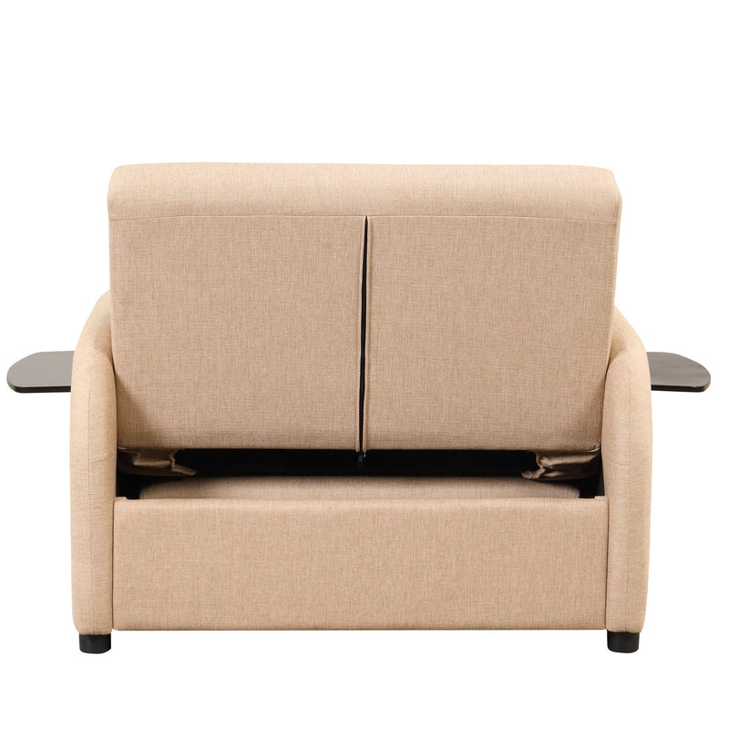 Pull Out Sofa Sleeper 3 In 1 With 2 Wing Table And USB Charge For Nap Line Fabric For Living Room Recreation Room