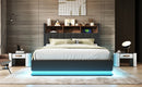 Queen Size  Upholstered Platform Bed with Storage Headboard and Hydraulic Storage System, PU Storage Bed with LED Lights and USB charger, Black